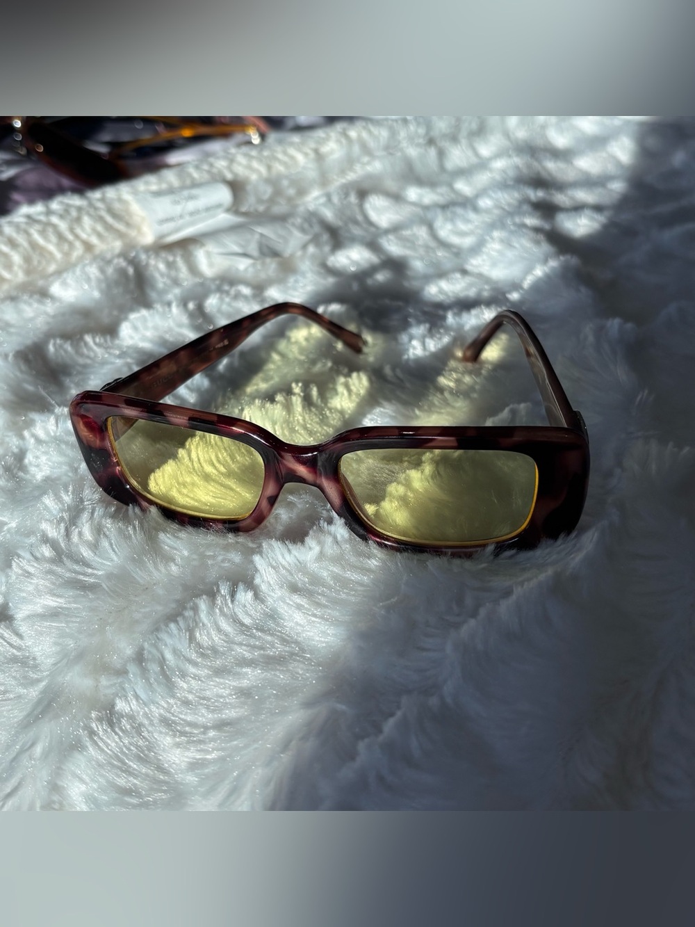 Gucci Tortoiseshell Rectangular Sunglasses with Yellow Lenses